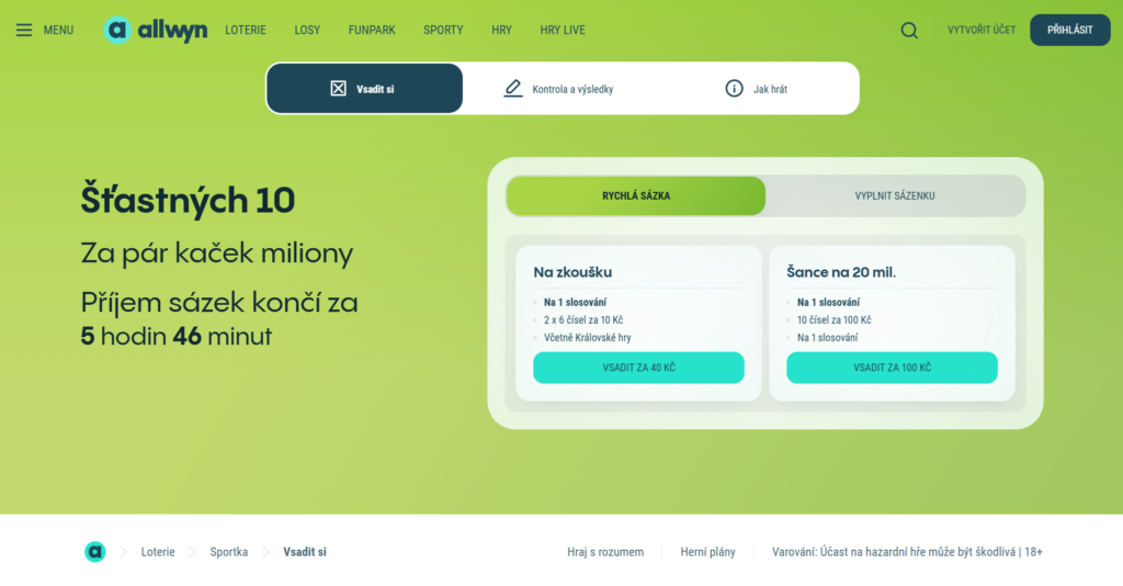 Web loterie Šťastných 10